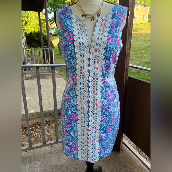 Blue and Pink Patterned Mini Dress - Picture 7 of 9